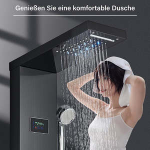 Panel de Ducha de Lluvia Negro Moderno con Masaje, Panel de Ducha Inteligente de Acero Inoxidable con Cabezal de Ducha LED - Product Image 3