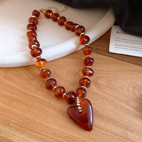 Collier Pendentif Cœur Bohème en Plastique Perlé avec Chaîne en Bambou, Style Vacances, Simple et Tendance, Haut de Gamme pour Femme