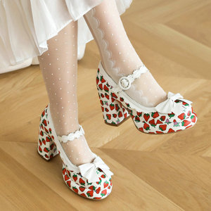 <strong>3D</strong> <strong>Print</strong> PU Mary Jane Shoes for Women Red Designer <strong>Heels</strong> &amp; Flats for School &amp; College, Comfortable &amp; Stylish Pumps - Product Image 4