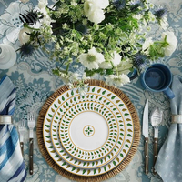 Élégant ensemble d'assiettes en céramique vert-or motifs de feuilles pour un décor de table de mariage rustique de jardin raffiné