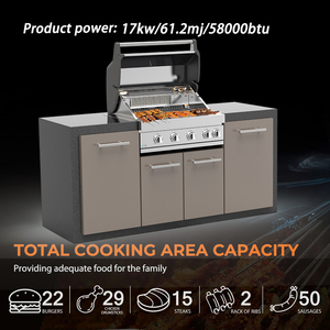 Easily Assembled Premium Built-in Gas Grill Stainless Steel 4 Burner <strong>Dual</strong> <strong>Fuel</strong> High-Power 17kW Non-Stick Commercial Use <strong>BBQ</strong> - Product Image 3