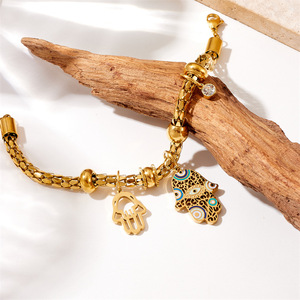 Gold Plated Titanium Steel <b>Hamsa</b> Hand Charm <b>Bracelet</b> For Women Gift Jewelry - Product Image 3