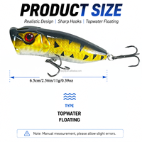 Leurre dur flottant Popper 6,5 cm 11 g, 5 couleurs au choix, leurre de surface Wobbler pour la pêche en eau salée et en rivière, directement de l'usine