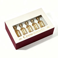 Boîte d'échantillons de parfum de luxe, boîte cadeau rigide en papier artistique bleu marine, étanche, avec plateau blanc, 5 boîtes pour flacons de vin en liège