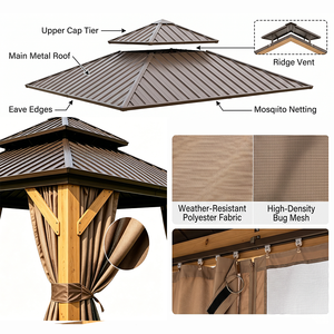 Gazebo <span class=keywords><strong>de</strong></span> Madera <span class=keywords><strong>de</strong></span> Cedro Sólido con Techo Rígido <span class=keywords><strong>de</strong></span> Doble Nivel, Techo <span class=keywords><strong>de</strong></span> Acero Galvanizado Negro, Ecológico, para Balcón Exterior, Pabellón <span class=keywords><strong>de</strong></span> Privacidad - Product Image 4