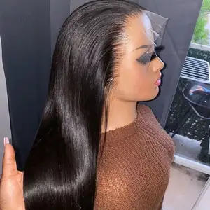 ISWEET şeffaf dantel Frontal peruk brezilyalı düz işlenmemiş insan saçı HD tam 360 dantel ön peruk siyah kadınlar için