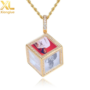 Hip Hop Personalized Zircon Copper 18K Gold Plated Custom Memory <b>Cube</b> <b>Photo</b> Pendant Necklace-Gift - Product Image 1