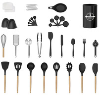 Ensemble d'ustensiles de cuisine en silicone, manches en bois, spatule, pince, cuillère en silicone pour ustensiles de cuisine antiadhésifs