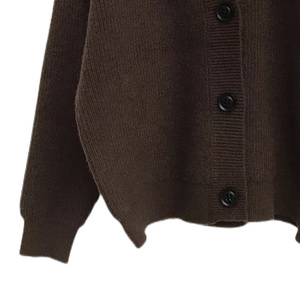 Cardigan in Maglia a Coste Marrone Scuro con Colletto <span class=keywords><strong>Peter</strong></span> <span class=keywords><strong>Pan</strong></span> Arricciato, Etichetta Privata, Maglione a Maniche Lunghe con Colletto <span class=keywords><strong>Peter</strong></span> <span class=keywords><strong>Pan</strong></span>, Giacca in Maglia Vintage - Product Image 3