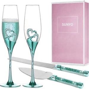 Sunyo Vente en gros de flûtes à <span class=keywords><strong>champagne</strong></span> personnalisées de luxe en cristal doré à long pied, flûtes à <span class=keywords><strong>champagne</strong></span> roses pour mariage - Product Image 2