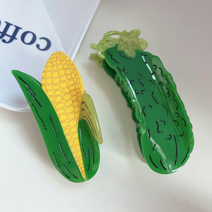 Phụ Nữ Lớn Kẹp Tóc Phụ Kiện Cô Gái Acetate Trái Cây Rau Thực Phẩm Lớn Dưa Chuột Ngô Claw Clip Cho Tóc Dày - Product Image 1