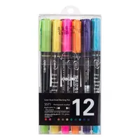 Deli S571 Stylo marqueur 12 couleurs à double extrémité, adapté à la prise de notes et au dessin artistique.