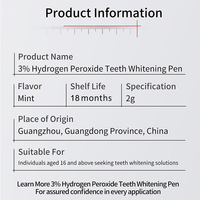 Removedor de manchas de dientes portátil de etiqueta privada, pluma blanqueadora de dientes, 2ml, 3% de peróxido de hidrógeno, pluma blanqueadora con sabor a menta para dientes