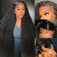 Peluca de Cabello Humano Virgen con Frente de Encaje, Ondas Profundas, Larga, 250% de Densidad, Pre-Desplumada, Línea de Cabello Natural, con Baby Hair