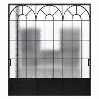 Porte coulissante en verre avec cadre en aluminium noir sur mesure, verre texturé martelé, 36 panneaux, pour séparateur de pièce à domicile