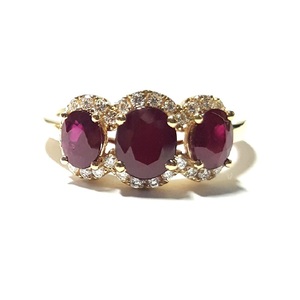 El mejor vendedor de oro amarillo de 18k, 100% Natural de Diamantes Joyería Fina Color de piedra Madagascar Oval Ruby joyería 3 anillo de piedras - Product Image 1