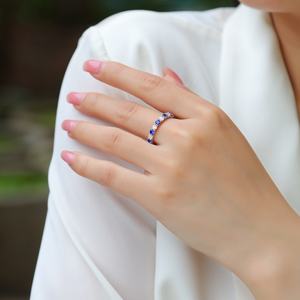 Fijne Ronde Blauwe Lab Gegroeide En Witte Moissanite S925 Zilveren Ring Vrouwen Bruiloft Verloving Sieraden Belofte Ring Dagelijks Dragen Ring - Product Image 5