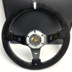 Classique Racing Sports Universal Deep Dish Volant <span class=keywords><strong>de</strong></span> <span class=keywords><strong>voiture</strong></span> en cuir recouvert d'une bague en argent Accessoire Premium - Product Image 4