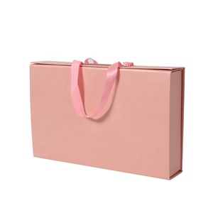 Foldable Pink Gift Box With Magnet Large Luxury Custom Logo Apparel Clothing Packaging Boxes With Ribbon Closure