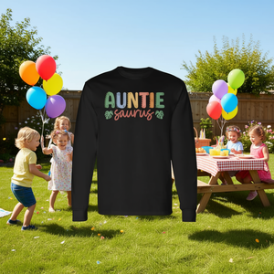 Camiseta de manga larga para familiares de la tripulación del equipo de cumpleaños de dinosaurios Auntie Saurus Rex - Product Image 3