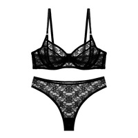 Set Bra Bikini Push-Up Seksi Ultra-tipis Transparan Berenda Ukuran Besar Dewasa Gaya Prancis Musim Panas