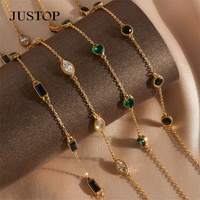 JUSTOP Collier ras du cou pour femme en acier inoxydable plaqué or 18 carats, étanche, avec zircon taille Asscher serti clos, chaîne tendance pour soirée