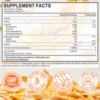 Complément alimentaire en gélules d'huile de graines de citrouille vegan 2-en-1, formule 1000mg, marque privée, pour la santé de la prostate, des voies urinaires, des cheveux et de la peau