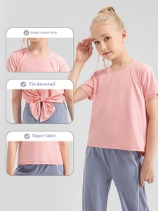 Blouse de sport pour filles 30D Spin légère respirante à bretelles fendues ample décontractée à manches courtes 33212 pour l'été Yoga nu Enfants - Product Image 2