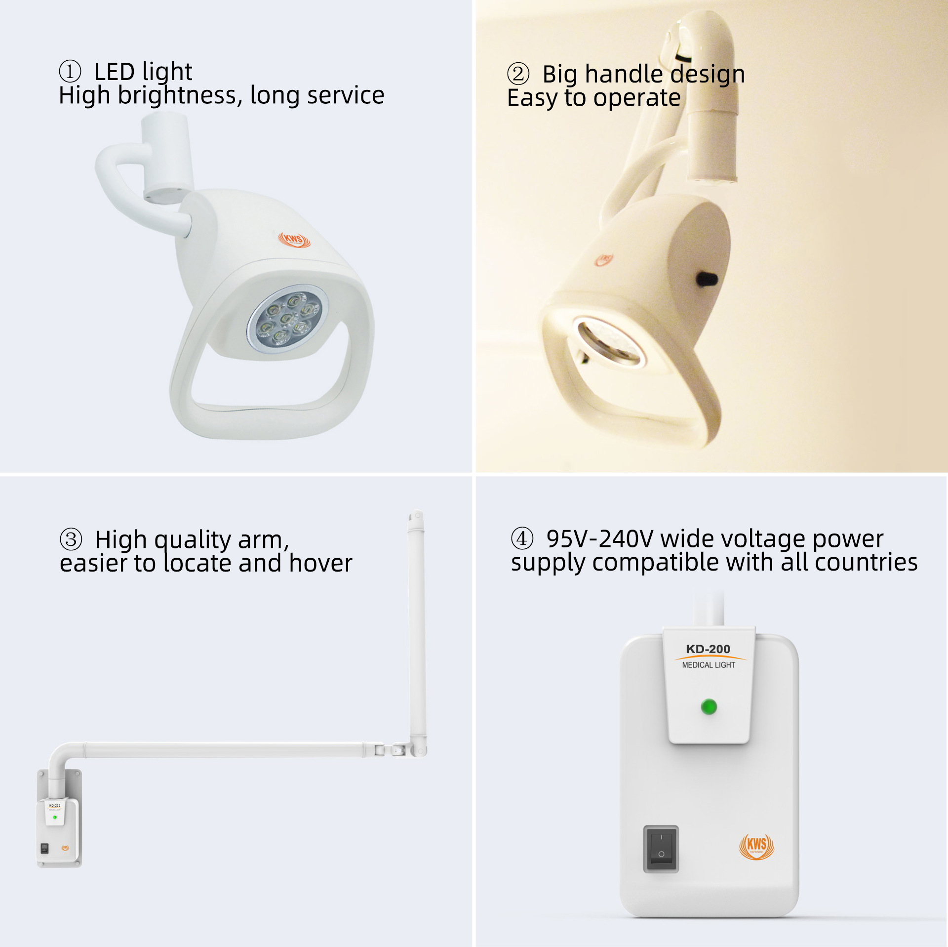 Lampe Chirurgicale Murale/dentaire/vétérinaire LED - Modèle KWS KD-2018B-1, 36W, Lumière Réglable