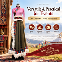 Costume de danse ethnique moderne professionnel pour femmes, robe de style mongol tibétain avec bordure en fausse fourrure et pompons