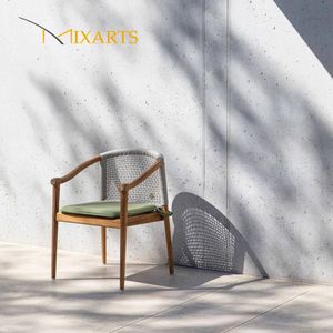 Chaises de salle à manger de style moderne personnalisables haut de gamme avec dossier <span class=keywords><strong>en</strong></span> <span class=keywords><strong>rotin</strong></span> et accoudoirs <span class=keywords><strong>en</strong></span> teck massif pour villa, patio, repas <span class=keywords><strong>en</strong></span> plein air - Product Image 4