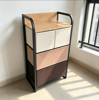 Commode moderne en tissu à 4 tiroirs, table de chevet avec étagère supérieure en bois, organisateur à structure métallique pour chambre et salon