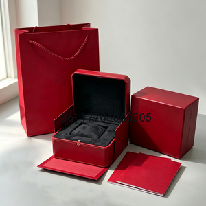 Estuche para Reloj de Cuero Sintético Rojo con Forro de Gamuza Sintética, Cierre a Presión, Forma Rectangular, Diseño Duradero - Product Image 6