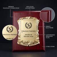 Trophée commémoratif haut de gamme en bois, style sportif, écologique, avec plaque métallique gravée pour certificat de partenariat