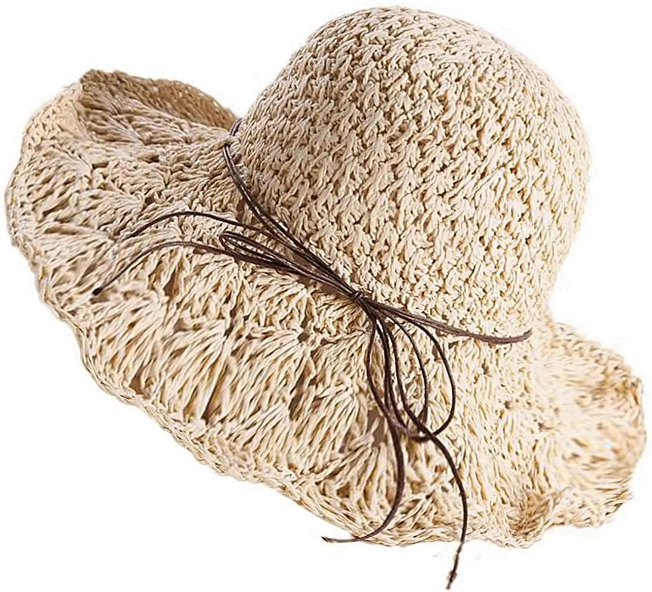 2024 été pliable disquette plage chapeau surdimensionné armure large bord nœud papillon dentelle soleil paille chapeaux pour les femmes