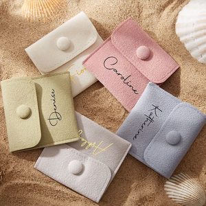 Small Soft Velvet Suede Jewelry Pouch Button Closure Custom Logo Gift Jewelry Bag for Bracelet Necklace Ring-Jewelry <b>Container</b> - Product Image 6