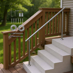 Barandilla de acero inoxidable para exteriores de 70.9 pulgadas para escalones, porche, terraza, piezas de escalera, diseño minimalista - Product Image 2