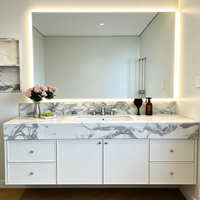 Ensembles de meubles-lavabos de salle de bain de luxe en bois de noyer avec vasque intégrée et miroir LED encadré pour la maison (OEM/ODM)