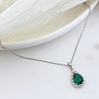 Kalung Liontin Tetesan Air Mata Perak Sterling Italia 925 Berkualitas Tinggi untuk Wanita, Grosir Pabrik, Zirkon Hijau