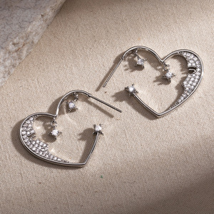 Boucles d'oreilles géométriques en forme de cœur en alliage de zinc avec micro-incrustations, bijoux fantaisie, cadeau - Product Image 2