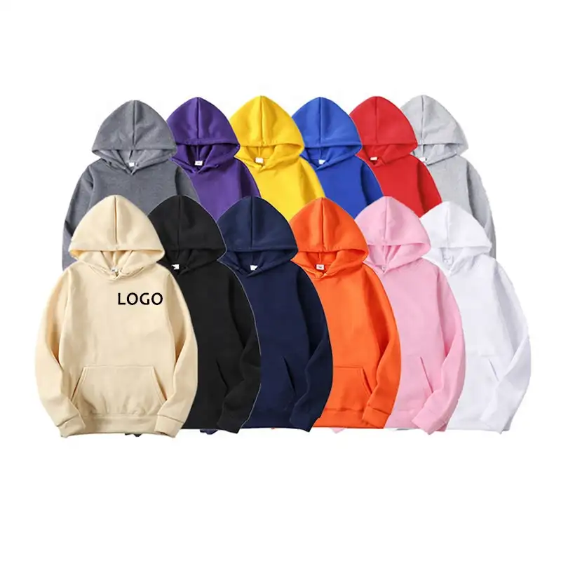 custom printing or embroidery logo unisex 100% cotton polyester plain blank mens french terry pullover fleece hoodies