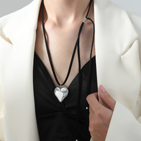 Ins argent plaqué acier inoxydable grand coeur amour cordon pendentif collier pour femmes étanche bijoux cadeau fête de vacances