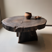 Table basse ronde en bois massif style Wabi-Sabi, vintage et vieilli, pour salon de style chinois