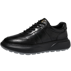 Men's Casual <b>Shoes</b> Black Leather Thick Sole <b>Height</b> <b>Increase</b> British Style Daily Wear Front Laces Solid Color - Product Image 5