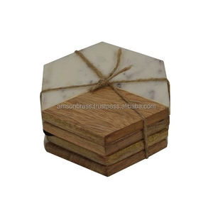 SOUS-VERRE EN MARBRE ET BOIS SOUS-VERRE DÉCORATIF DE TABLE EN MARBRE EN FORME D'HEXAGONE DÉCORATIF - Product Image 1