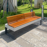 Banc d'extérieur en bois massif et acier inoxydable avec dossier en métal pour parcs, cours, terrasses et zones d'entrée