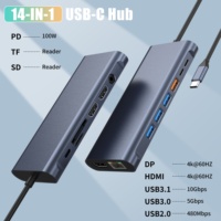 Concentrador multipuerto de estación de acoplamiento 14 en 1 con doble HDTV 4K, DP, USB de 10Gbps, PD 100W, RJ45, lector de tarjetas, 2 unidades en 1, 2 unidades, 1 unidad