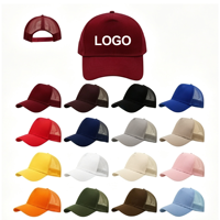 Topi Trucker 5 Panel Katun dengan Jaring Depan Unisex Dewasa, Dapat Disesuaikan, Snapback Plastik, Polos, Grosir
