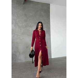 Robe chemise Edge pour femme, manches longues, boutonnée sur le devant, longueur midi, avec ceinture et fente, taille S - Product Image 1