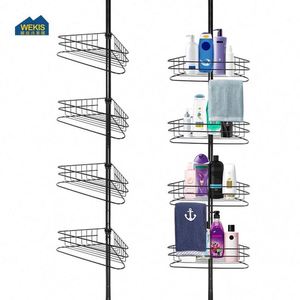 WEKIS Custom Black Metal Bath Wall Mounted Adjustable <b>Basket</b> Bathtub Holder Hanging Tension Pole Mesh Corner Rack Caddy <b>Shelf</b> - Product Image 3
